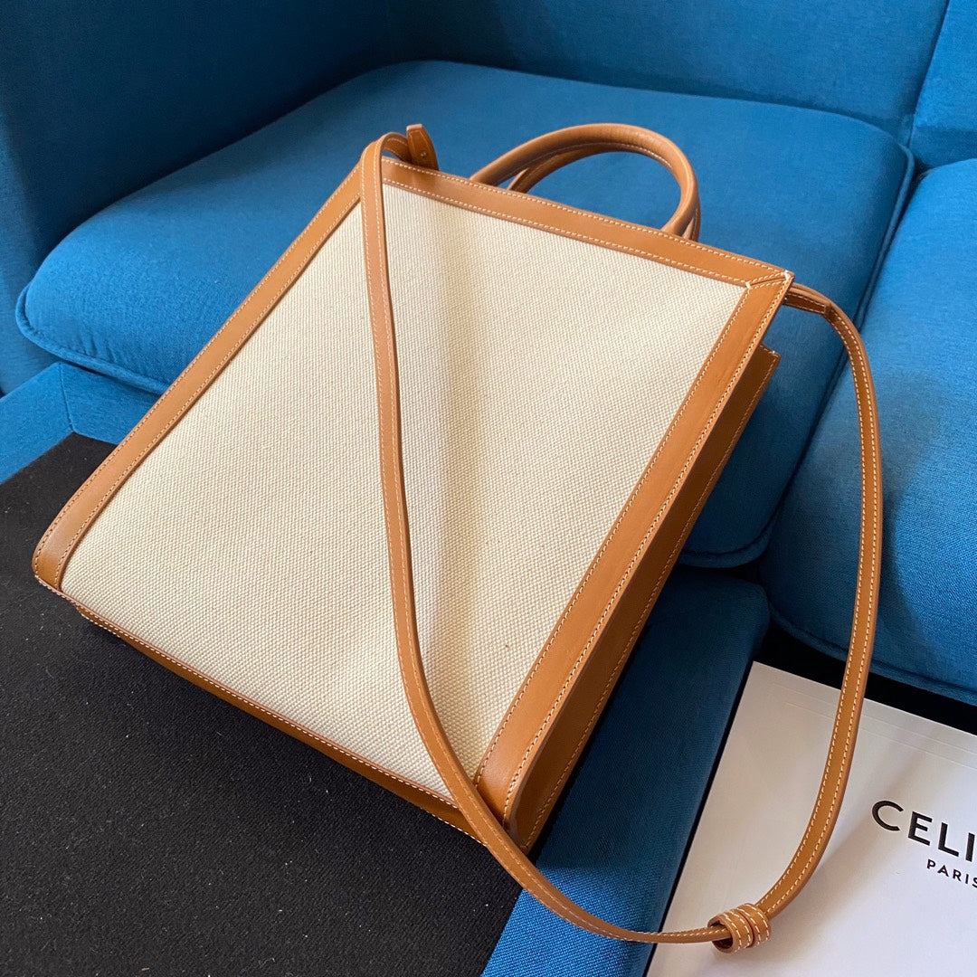 VERTICAL TOTE BAG 33 WHITE BROWN CANVAS AND CALFSKIN - Product Image 2