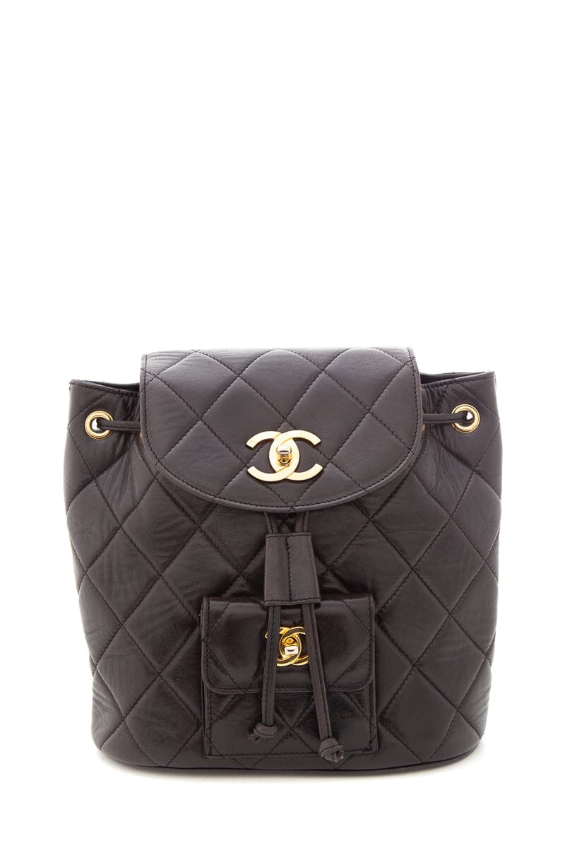 Chanel Black Lambskin Quilted Drawstring Backpack
