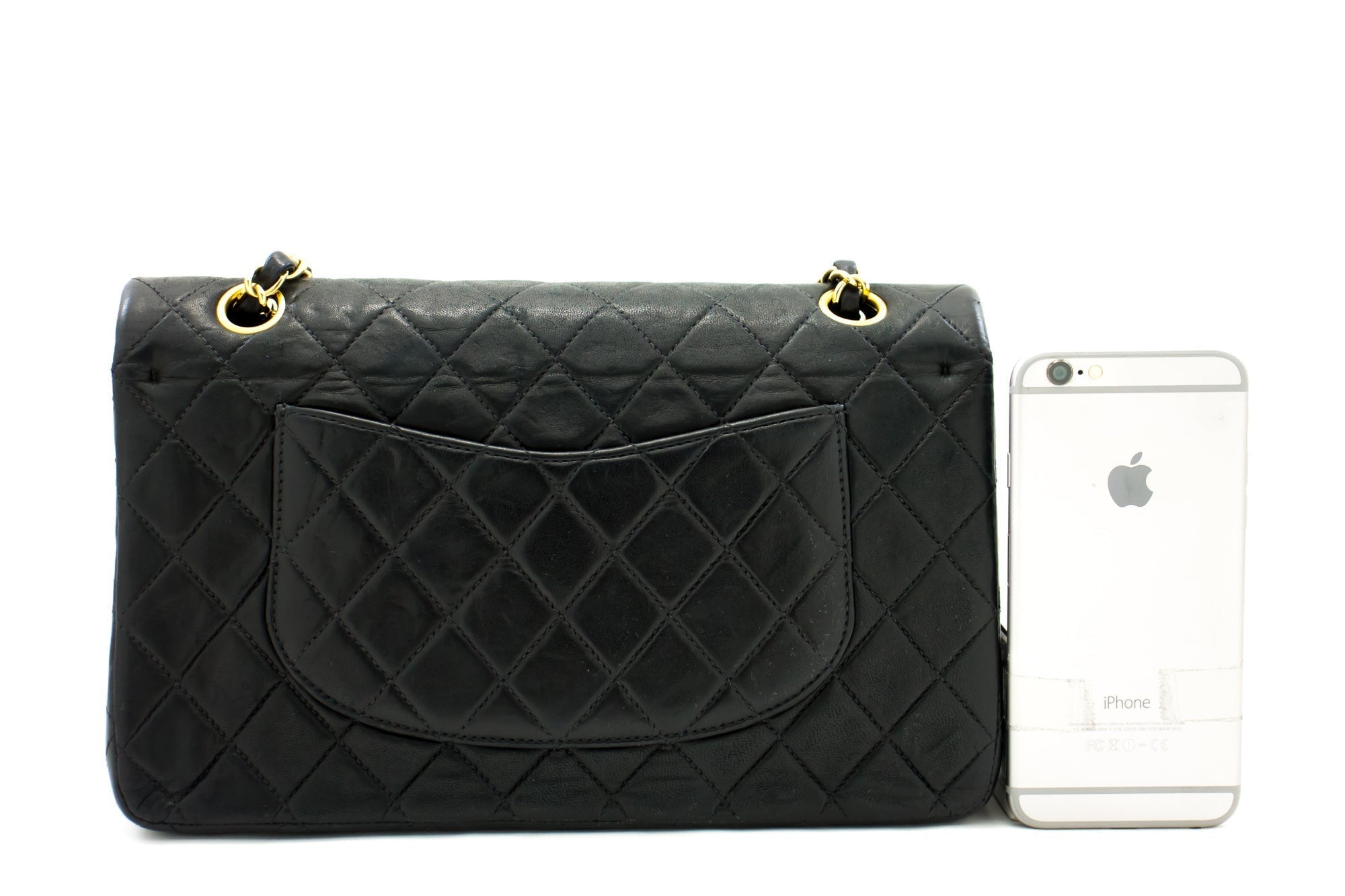 Chanel 2.55 Double Flap Medium Chain Shoulder Bag Black Lambskin I51