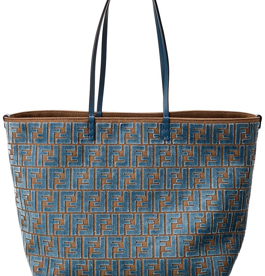 Fendi Roll Large Ff Jacquard Velvet & Leather Tote | Studio Nafay
