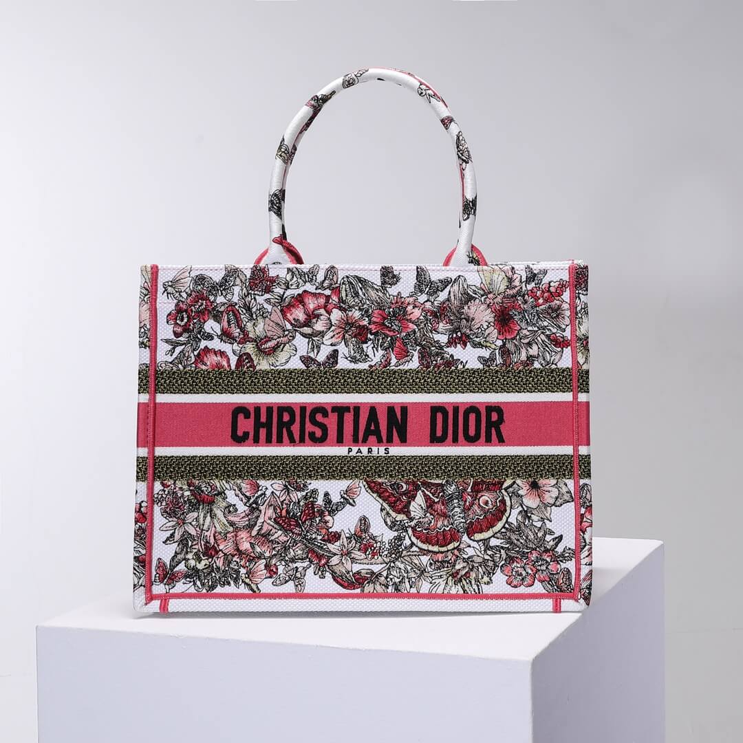 Book Tote big size 36.5cm 41.5cm Oblique Embroidery white red-2