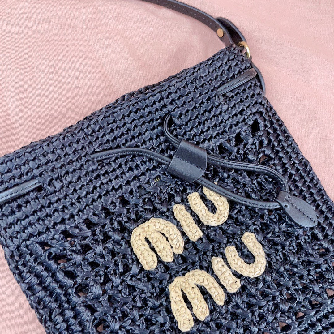 Miu Bucket Bag 20cm Black Woven Fabric