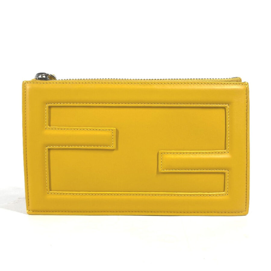 FENDI Clutch bag leather yellow Bag logo FF logo pouch Bucket Women | Studio Nafay