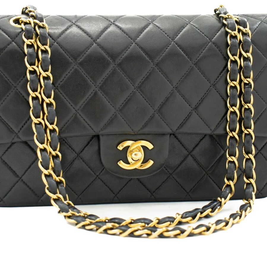 CHANEL 2.55 Double Flap Medium Chain Shoulder Bag Black Lambskin j94 | Studio Nafay