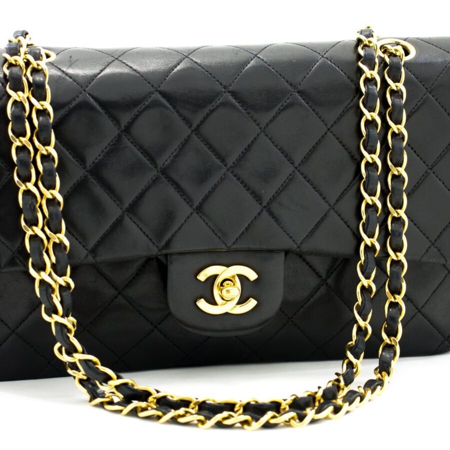CHANEL 2.55 Double Flap Medium Chain Shoulder Bag Black Lambskin h12 | Studio Nafay