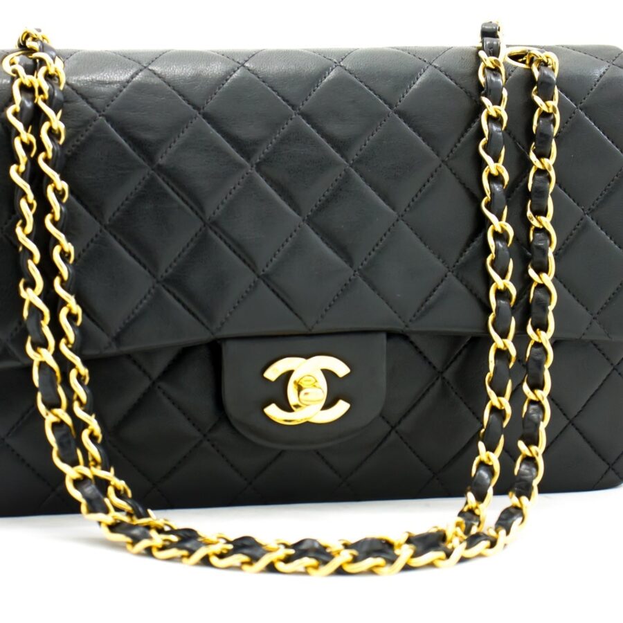 CHANEL 2.55 Double Flap Medium Chain Shoulder Bag Black Lambskin h93 | Studio Nafay