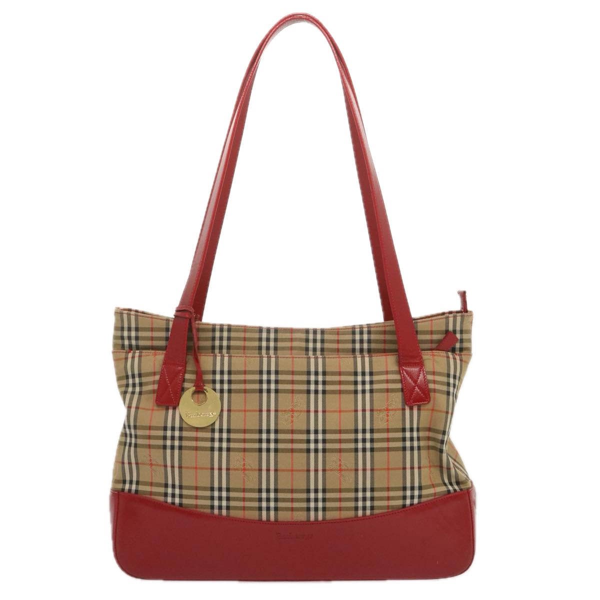 BURBERRYSs Nova Check Tote Bag Canvas Beige Red Auth 68740