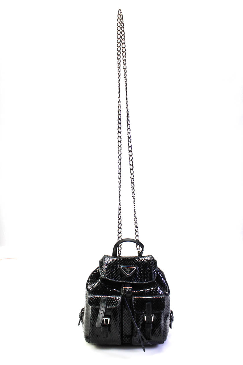 Prada Womens Vela Mini Snakeskin Backpack Chain Crossbody Handbag B…