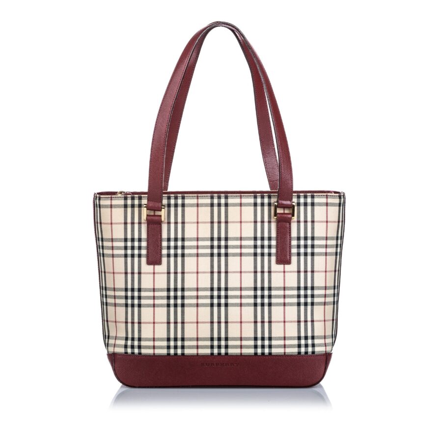 Burberry Brown Beige Canvas Fabric Ho Check Tote Bag UNITED KINGDOM | Studio Nafay