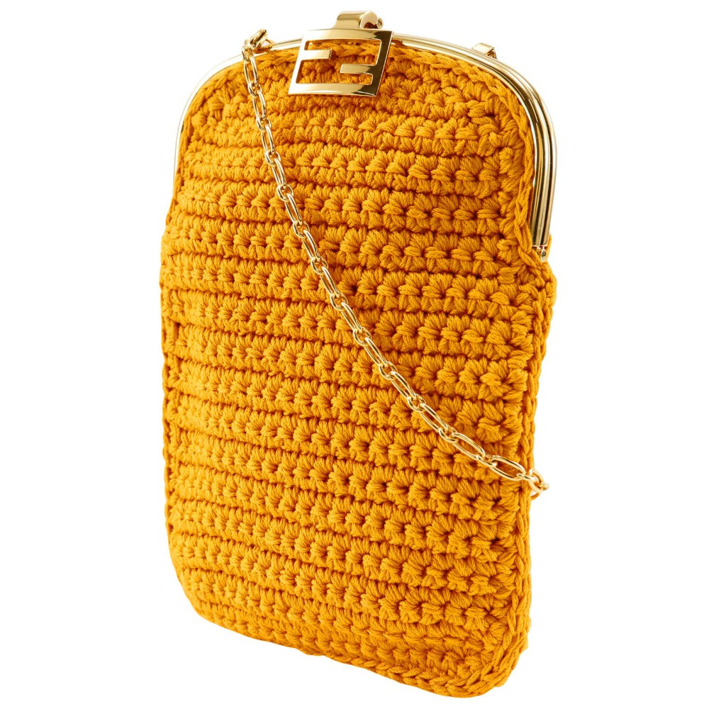 Fendi Shoulder Bag Cotton Yellow 2-way Clutch Baguette Smartphone B…
