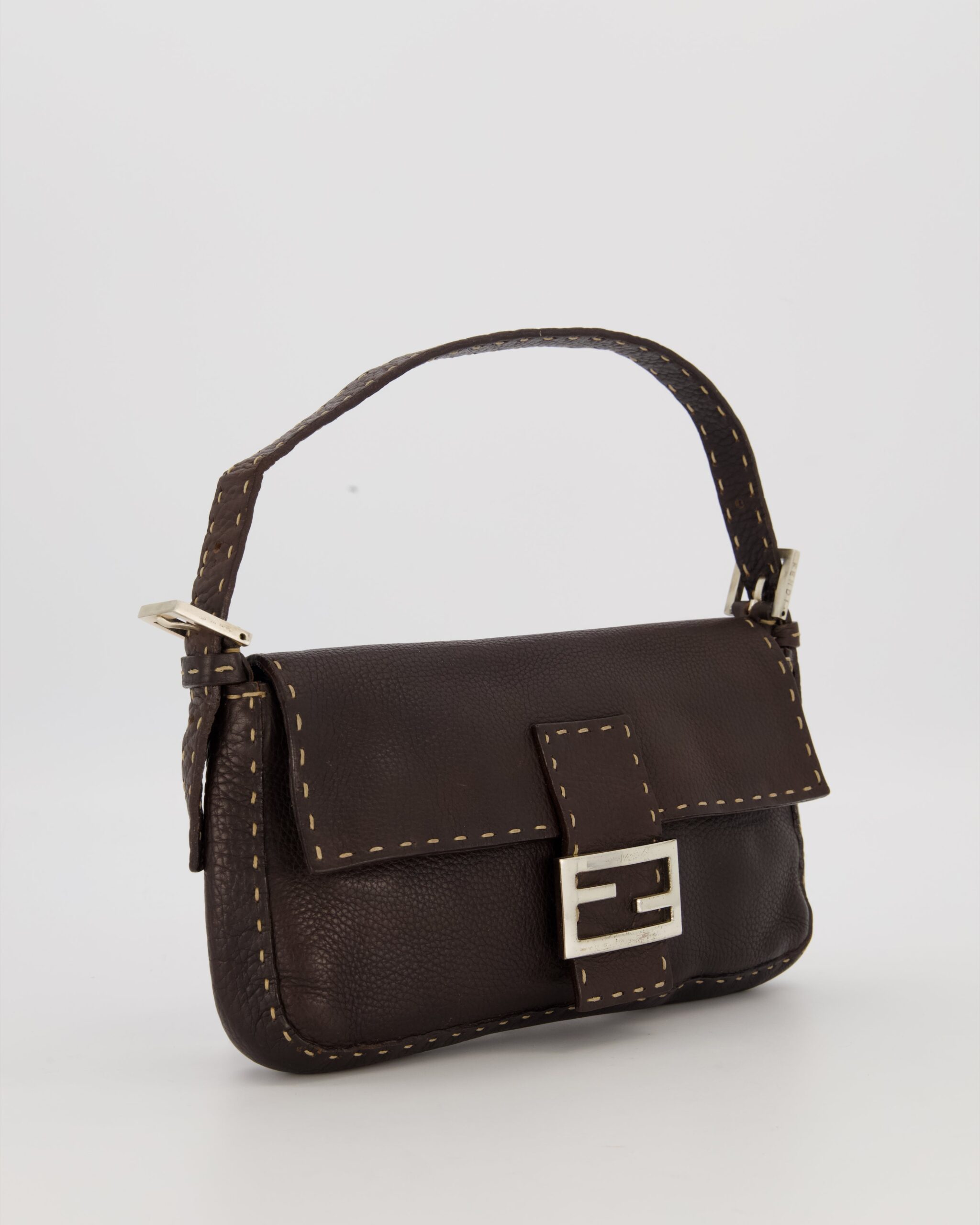Fendi Selleria Brown Stitched Edge Baguette Bag In Cuoio Romano Lea…