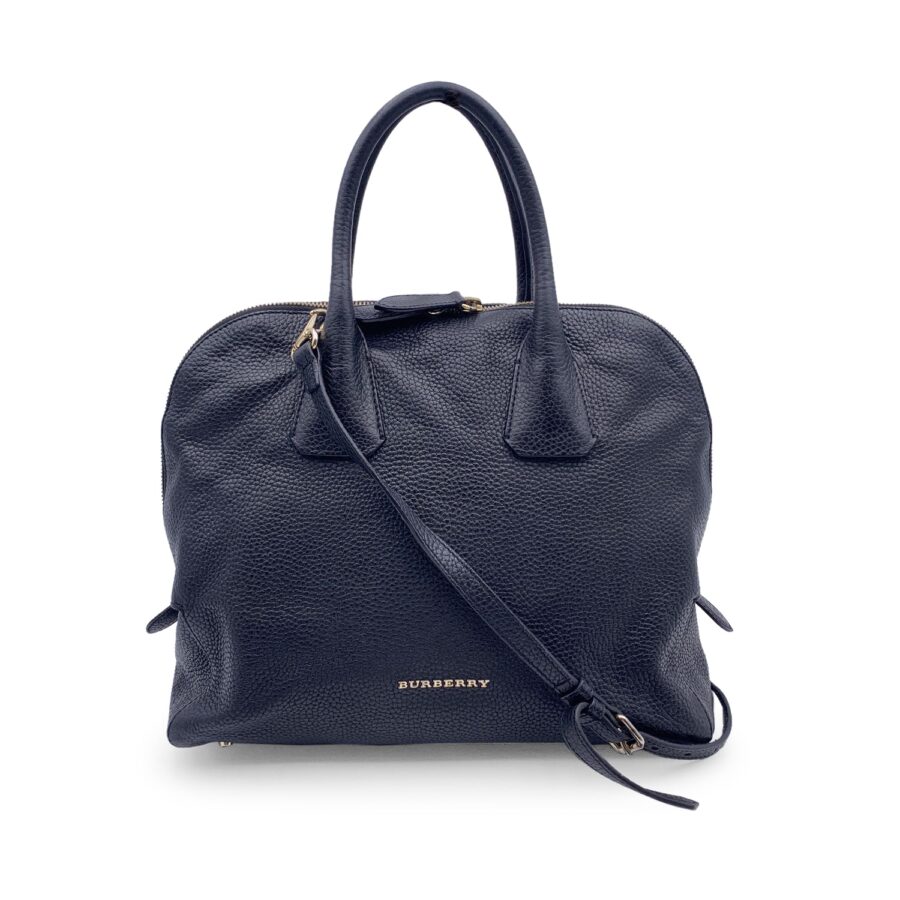 BURBERRY Black Leather Greenwood Dome Bag Satchel With Strap | Studio Nafay