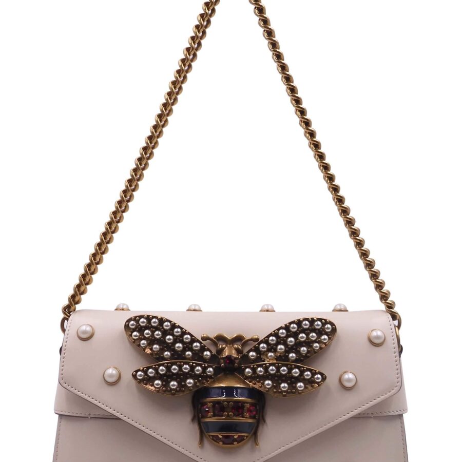 Broadway Bee Embellished Shoulder Bag White | Studio Nafay