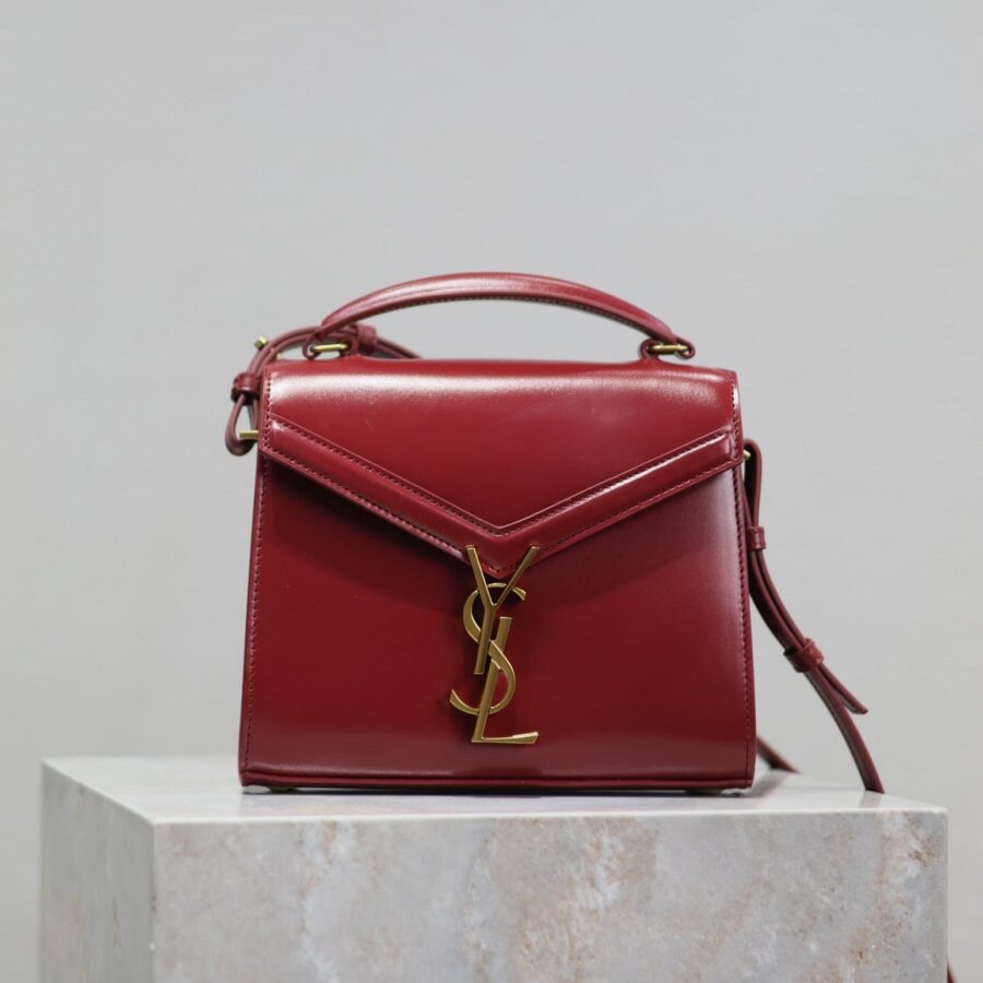 CASSANDRA MINI TOP HANDLE BAG 20 IN RED CALFSKIN GOLD HARDWARE | Studio Nafay