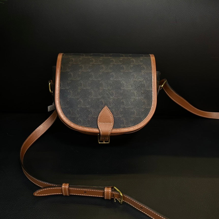 Celine Arc de Triomphe Brown Canvas Leather Saddle Crossbody Bag Medium | Studio Nafay
